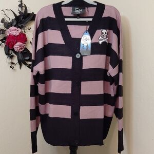 KILLSTAR 3XL STRIPED PURPLE/BLACK DROPPED SHOULDERS LONG SLEEVES BUTTON DOWN